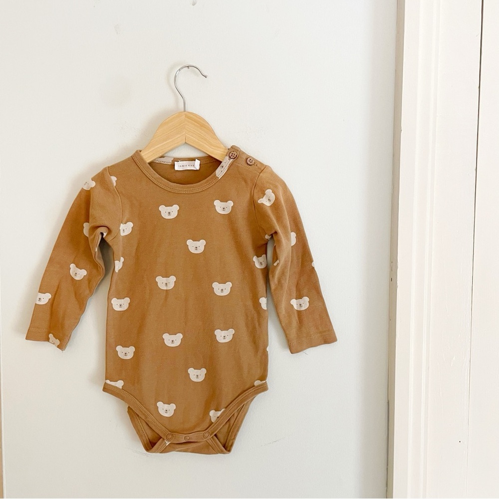Jamie Kay Tan Bear Print Kids Bodysuit